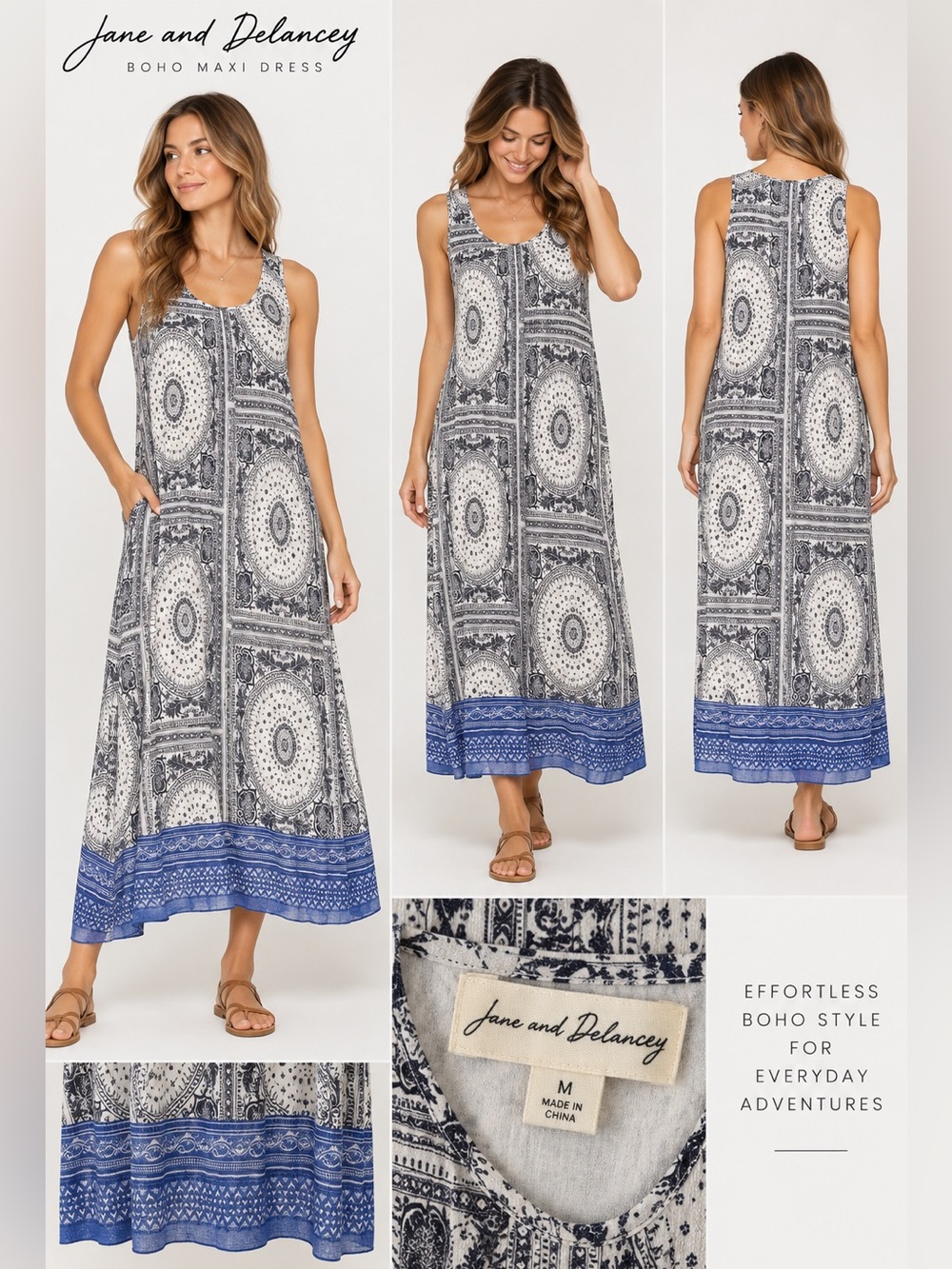 Jane and Delancey Blue & White Ribbed Maxi Dress